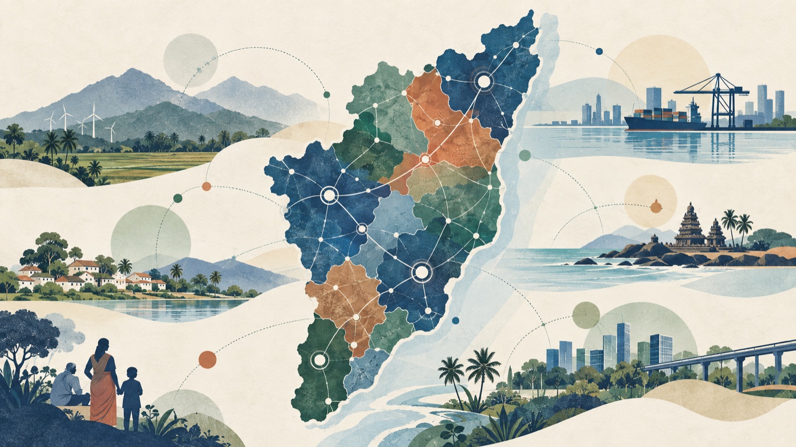 An illustrated map of Tamil Nadu